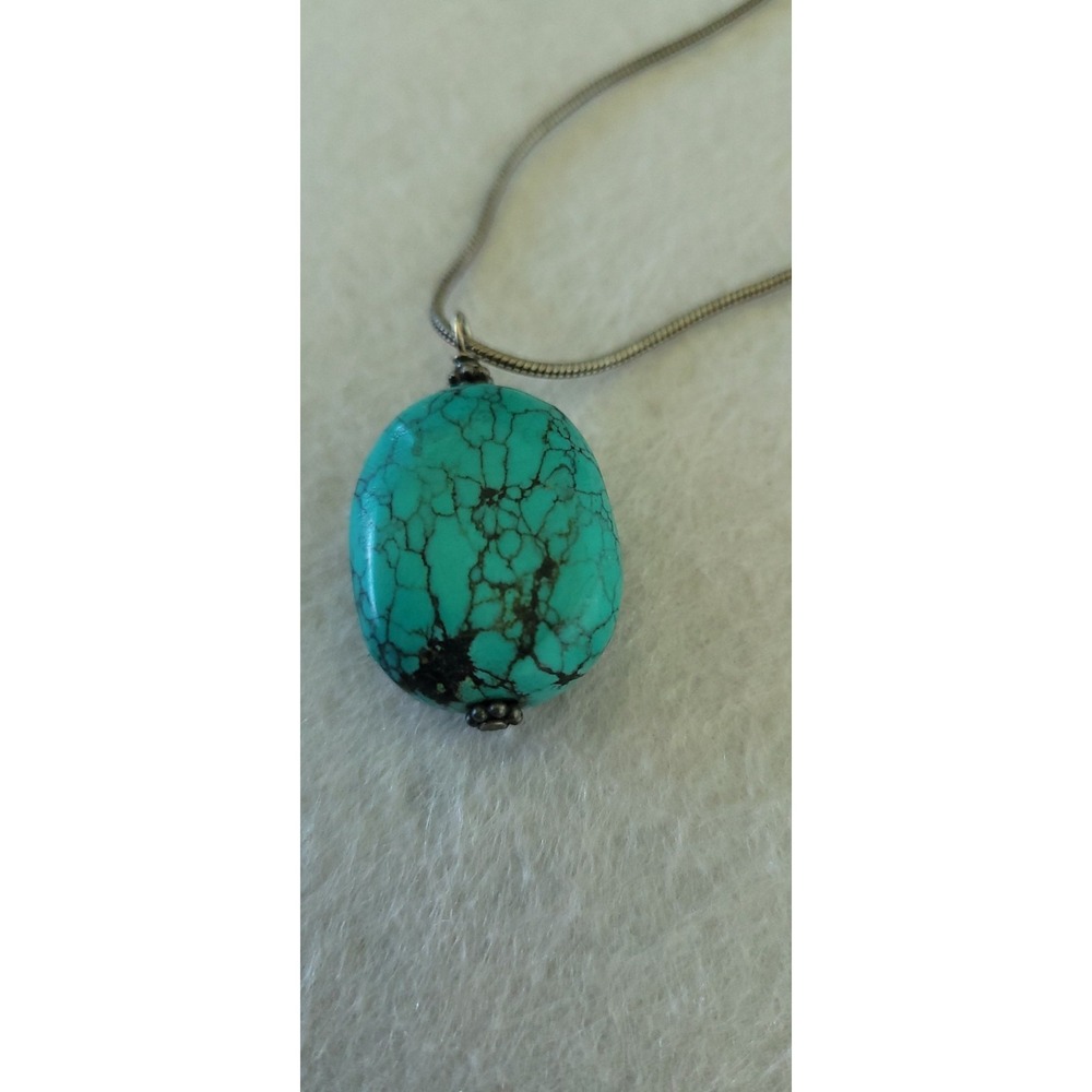 J.JILL Turquoise Colored Stone Pendant Necklace Silver Tone Snake Chain 16in